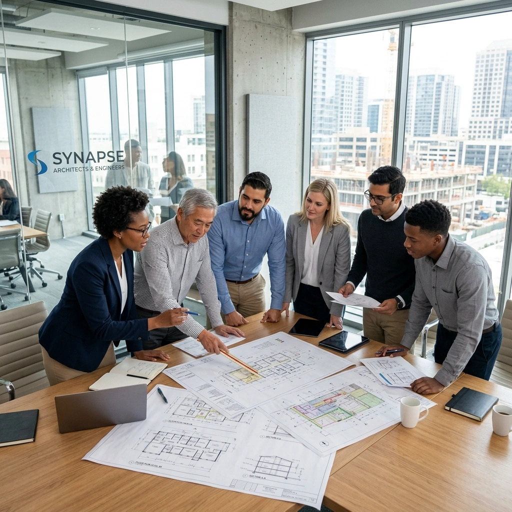 Team reviewing plans together